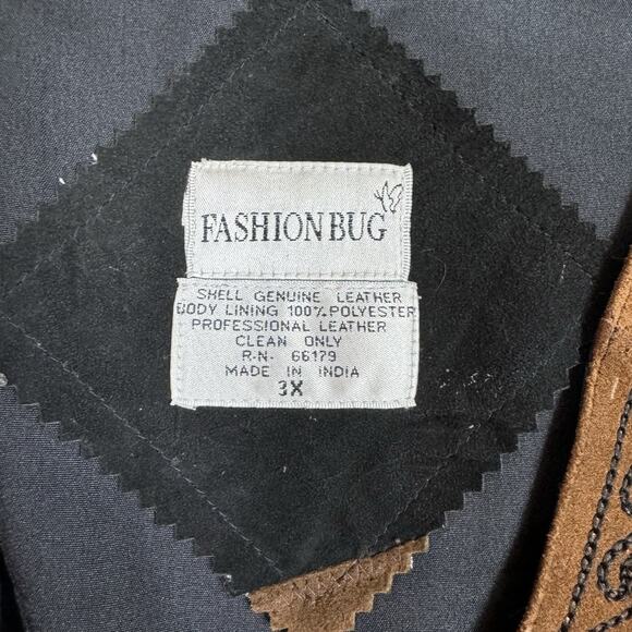 Women's Vest Vintage Leather 3X 90s Patchwork Funky Boho Abstract *Small Flaw* - Picture 4 of 6